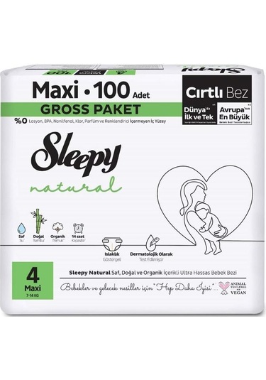 Sleepy Bebek Bezi Natural Beden:4 7-14kg Maxi 100 Adet Ultra Pk 4 Numara