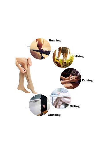 Folinda Spor Kompresyon Çorapları, Ayağın Ucu Açık, Yan Rıhtım, Ağrı Ve Şişlikten Kurtulma, Erkek/kadın, Bej, L/xl 33124 Bir Çifti Bej