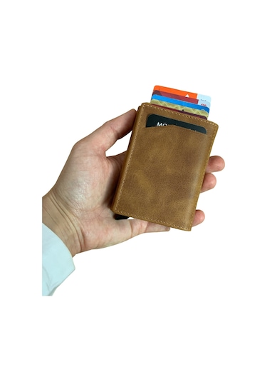 Pescol - Hakiki Deri RFID Korumalı Mekanizmalı Kartlık/Cüzdan