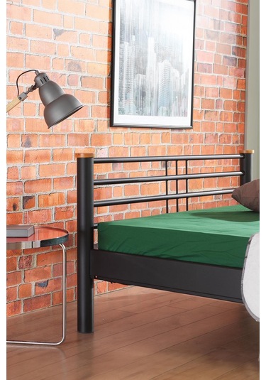 Kappis-s Çift Kişilik Ferforje Metal -siyah Ahşap Latalı Karyola