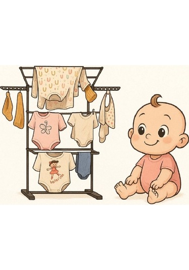 3 Katlı Bebek Çamaşır Kurutma Askısı Siyah