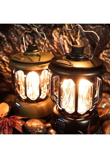 Ulzyvf Çreatetech Vintage Siyah Şarjlı Led Kamp Lambası, Mekan Işıkları Siyah