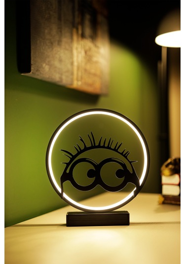 Minion Gözlük Silüetli Metal Led Masa Lambası Dekoratif Çocuk Odası Işığı Eğlenceli Gece Lambası Minion
