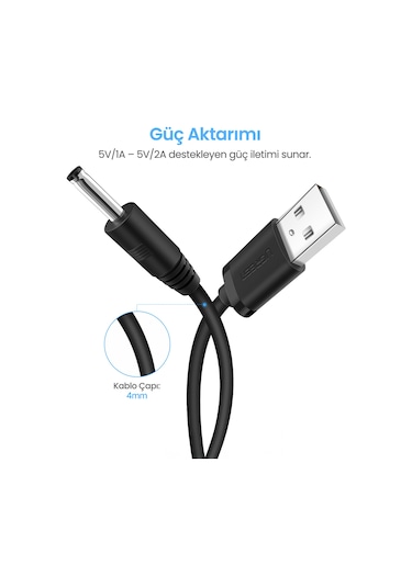Ugreen Usb Dc 5v 3.5mm Güç Kablosu 1 Metre, 10376