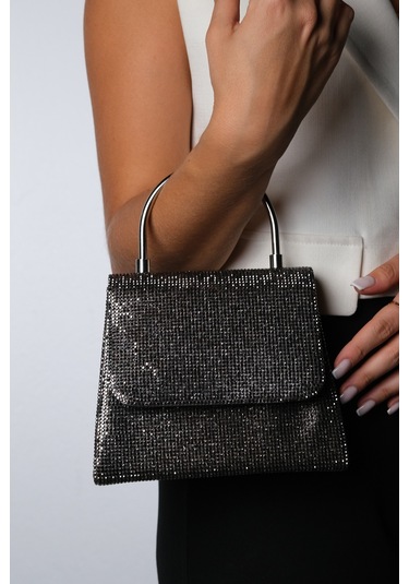 Lamaya Platin Taşlı Kadın El Çantası Platin Kristal