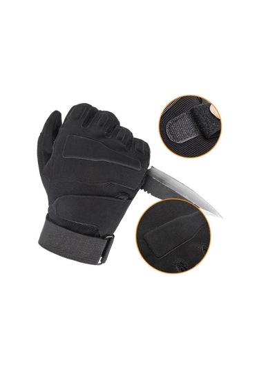 Taktik Tam Parmak Dokunmatik Eldiven-motosiklet-bisiklet-spor-outdoor-eldiven L-siyah
