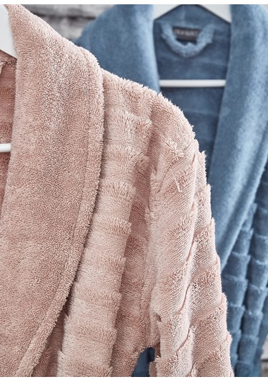 Dantela Larin Air Soft Pamuk 6 Parça Bornoz Seti Pudra/mavi Pudra - Mavi