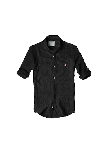 Slim Fit İtalyan Kesim Gerçek Keten Gömlek Siyah