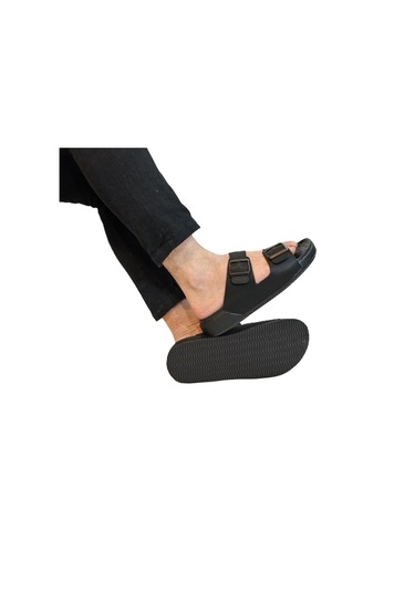 Pierre Cardin 7408 Siyah Çift Tokalı Yumuşak Taban Erkek Terlik Siyah