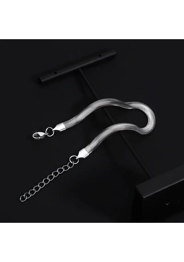 Çelik Bileklik İtalyan Ezme Model 0.3 Mm Genişlik 17 Cm Uzunluk Gümüş Silver Gümüş