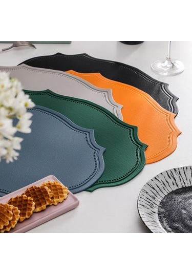 Gri Deri Placemats Mutfak Eşyaları Kahve Fincanı Pot İçin Düzensiz Şekil Su Geçirmez Ped Gri