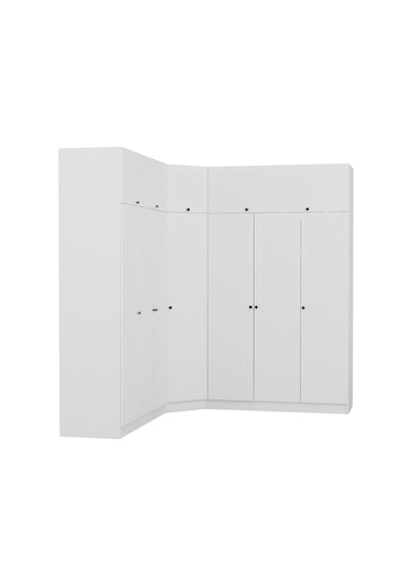 Minar Kale 7 Kapaklı 4 Ç Köşe Dolap + Yüklük Beyaz Mebran Panjur 190cm