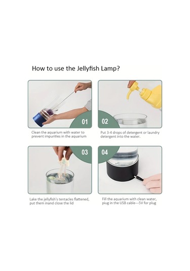 Honeybeeshop Beyaz Denizanası Lambası Akvaryum Okyanus Gece Işığı Renk Değiştiren Ortam Aydınlatması Oturma Odası Yatak Odası Masa Dekorasyonu Usb 3 Aaa Pil İle Çalışır Beyaz