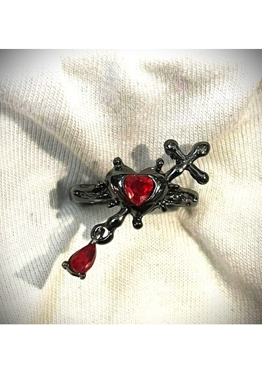 Dükkan Design Haçlı Kalp Gotik Yüzük Antrasit