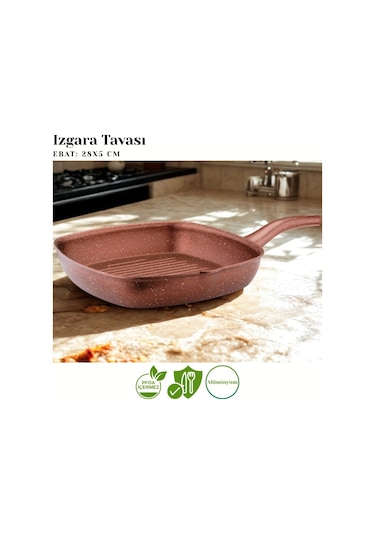 Katre 28 Cm Granit Izgara Tavası - Koyu Bakır