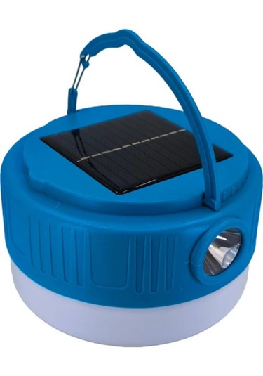 Kamp Lambası Solar Şarjlı El Feneri Usb Type-c Şarj Powerbank Mavi