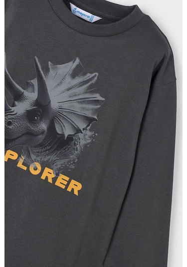 Erkek Çocuk Dinozor Baskılı Uzun Kollu T-shirt - Antrasit Mavi