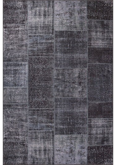 Jazz Patchwork Desenli Dokuma Taban Dekoratif Siyah Halı (Al 81)