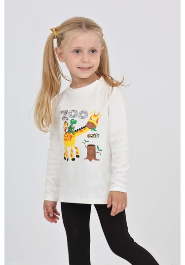 Toontoy Kız Çocuk Zürafa Baskılı Sweatshirt Ekru
