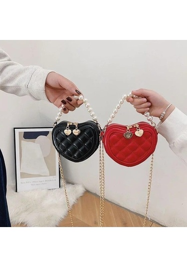 Ebitda Beyaz Inci Kolu Kızlar Mini Omuz Askılı Çanta Prenses Cüzdan Bozuk Para Cüzdanı Çanta Sevimli Çocuk Kalp Şeklinde Crossbody Çanta Beyaz