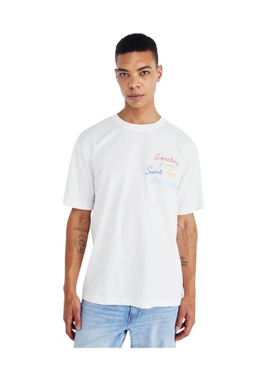 Only O Yaka Baskılı Erkek T-shirt Onsmanı Lıfe Rlx Hıdeout Ss Tee Beyaz