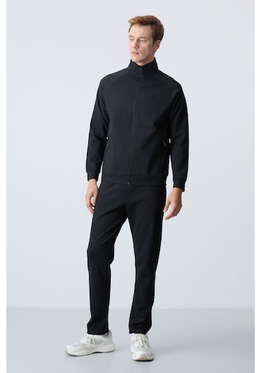 Tommy Life Siyah Dik Yaka Çift Renk Rahat Form Klasik Paça Erkek Eşofman Takımı - 85113 Siyah