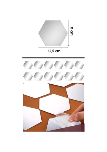 Demdekor Dekoratif Ayna Bal Peteği Pleksi Gümüş 12'li Gümüş