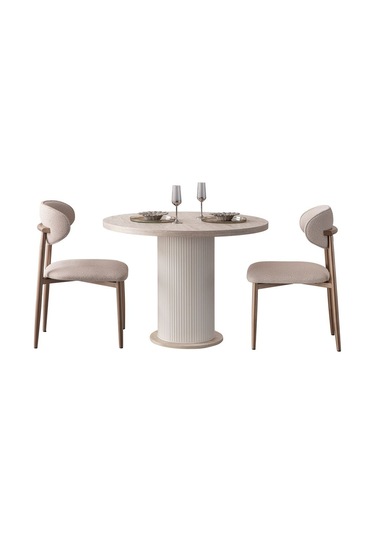 Traverten Yemek Masası Takımı 2 Kişilik Bej