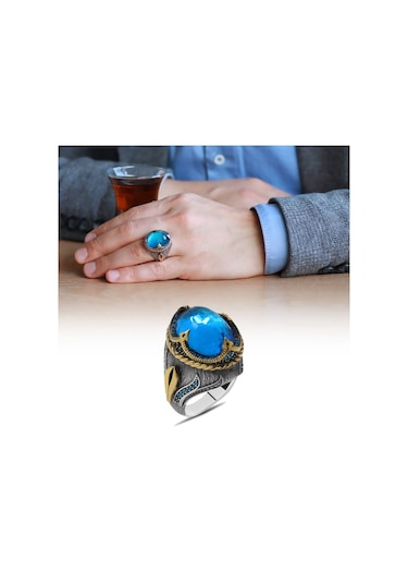 Faset Aqua Zirkon Taşlı Kompakt Tasarım 925 Ayar Gümüş Şehzade Yü (500121999)