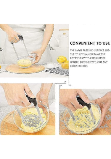 Ergonomik Saplı Patates Ezici - Mutfak İçin Paslanmaz Çelik Gıda Presi