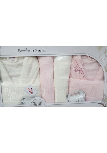 Nurpak Bambu Aile Bornoz Seti Krem Pudra Krem