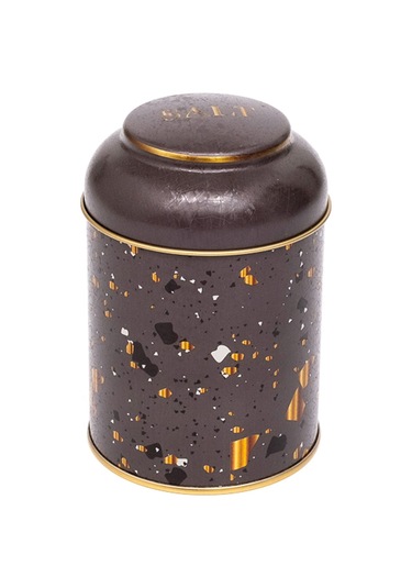 Terrazzo Brown Desenli Yuvarlak Metal Kutu, 9 X 11 Cm, 0.6 Lt