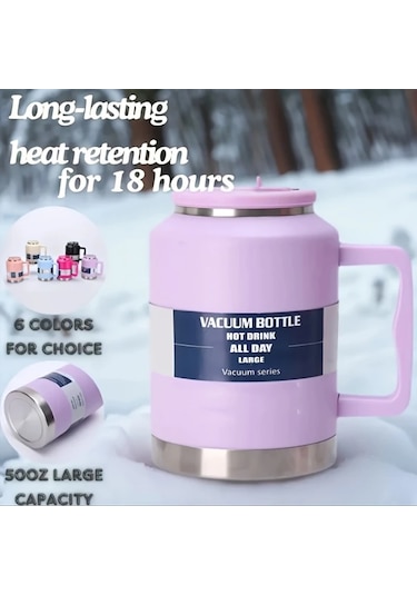 Maxaccess Pink Color 50oz Paslanmaz Celik Vakumlu Termos Matara Sap Agizlik Sizdirmaz Pembe Renk
