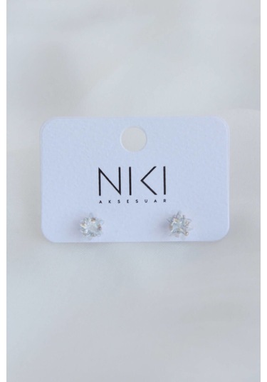 Niki Aksesuar Gümüş Renk Zirkon Yıldız Taşlı Çelik Küpe - Küçük Boy Silver