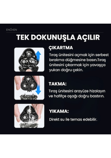 Enchen Blackstone Max Siyah Çift Yönlü Kavisli Bıçaklı Şarjlı Islak-kuru Tıraş Makinesi