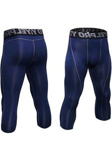 Tongxida Türk Erkek Kırpılmış Pantolon Koşu Tayt Spor Eğitim 3/4 Kısa Pantolon Sıvırlar Spor Salonu Lacivert Lacivert