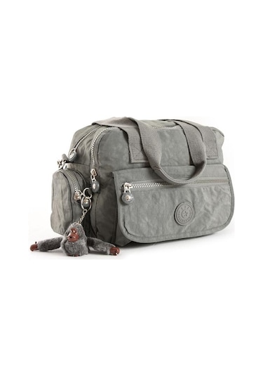 Omuz Çantası Çok Cepli Hafif Klinkır Kumaş 30 20 Cm Çapraz Askılı Postacı Çanta Kol Çantası Gri