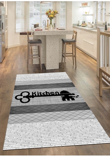 Anahtar, Kitchen Yazılı Kaymaz Deri Taban Mutfak Halısı