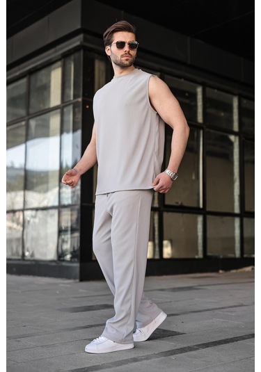 Madmext Boyalı Gri Rahat Kesim Erkek Alt Üst Takım E7353 Gri