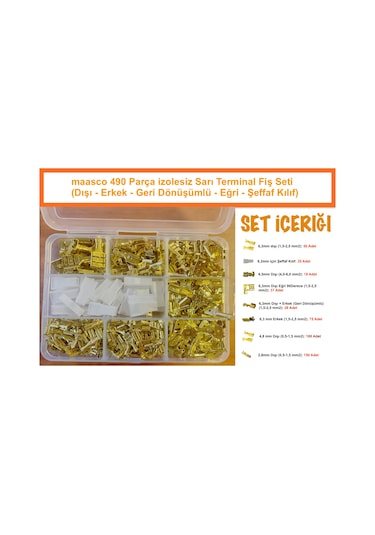 Maasco 490 Parça Sarı İzolesiz Terminal Dışı Ve Erkek Seti
