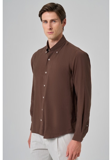 Morven Erkek Kahve Trend Düz Desen Dynamic Fit Düğmeli Yaka Gömlek 25ms004030400 Kahve Kahve