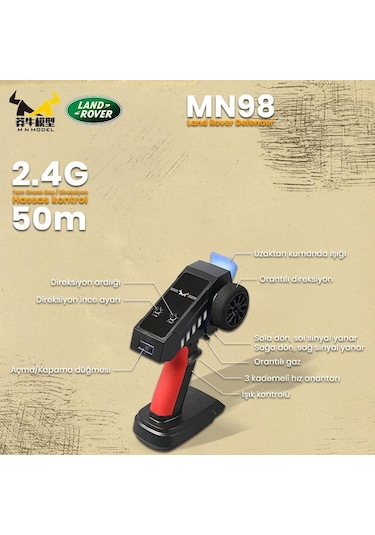 Mn Model Mn98 V2 1/12 Land Rover Defender D90 4wd Rc Model Crawler Offroad Uzaktan Kumandalı Araba Truck Rtr Lisanslı Sarı+dahili Işık Seti