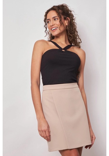 Kadın Hafif Likralı Kumaş Yüksek Bel Anvelop Kruvaze Hafif Mini Kalem Etek-taş Taş