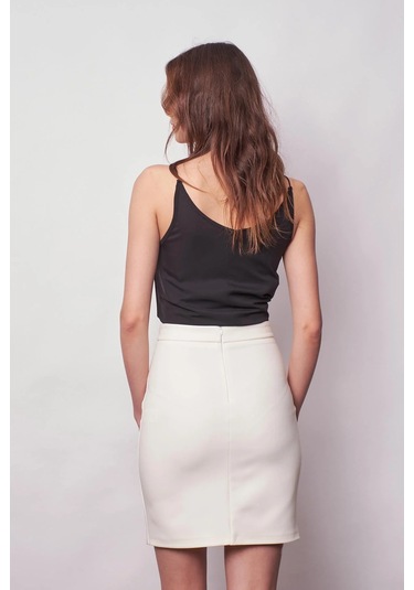 Yüksek Bel Anvelop Kruvaze Hafif Likralı Kumaş Kalem Ofis Etek-krem Krem