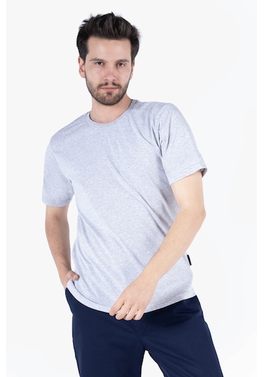 T-shirt Bisiklet Yakalı İş Tişörtü Gri Melanj