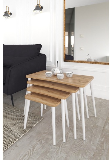 Alanur 5li Orta Sehpa Ve Zigon Sehpa Ahşap Ayaklı Çay Kahve Sehpası Xl Salon Seti Çam