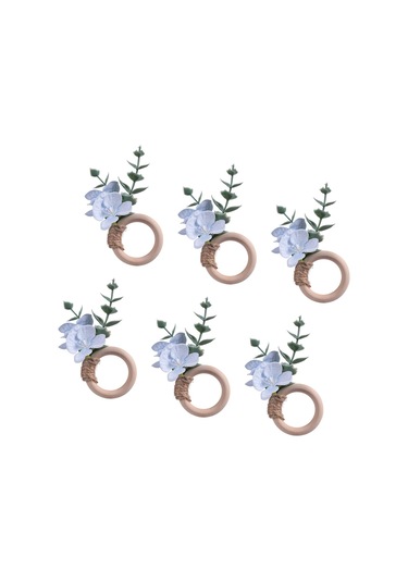 Homyl 6x Peçete Halkaları Parti Çiçekli Mutfak Festivali Tokaları Mavi