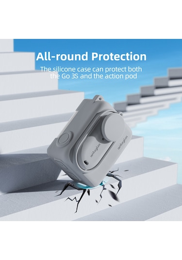 Jeehugo Insta360 Go 3s İçin Silikon Koruyucu Kılıf, Halka Ve Kayıp Engelleme İpi İle, Tam Fonksiyon Açıkları, Hızlı Çıkarma Tasarımı - Siyah