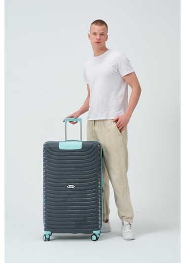 Keo-plus Gri-turkuaz Büyük Boy Silikon Kırılmaz Pp Valiz Gri - Turkuaz