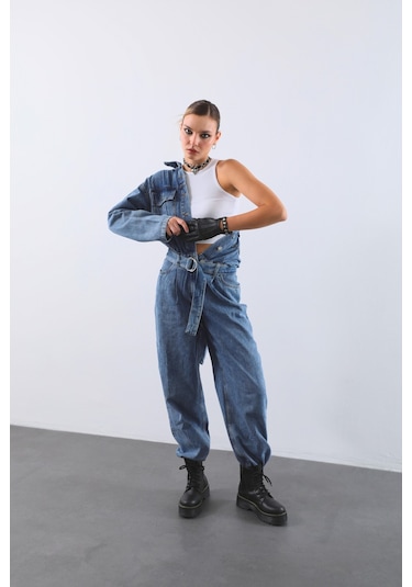 Kadın Oversize Jean Tulum Mavi 001